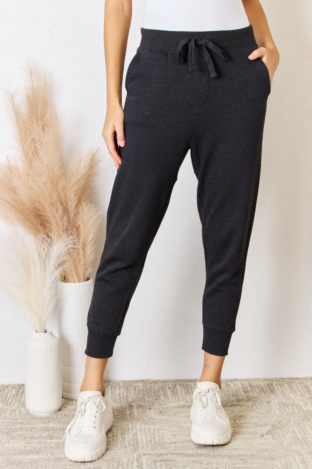 RISEN Soft Knit Drawstring Cropped Joggers