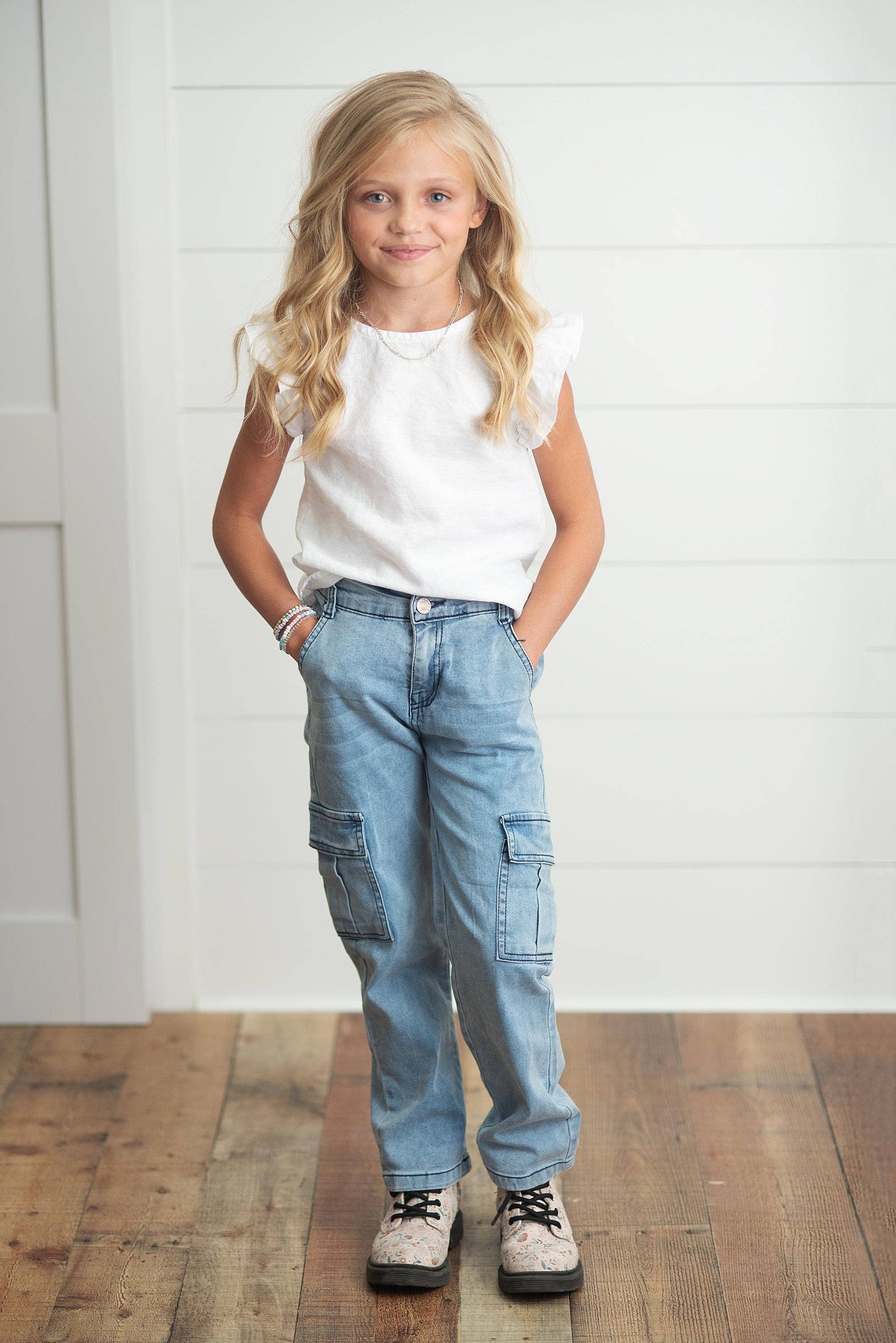 Light Wash Faded Denim Cargo Jean