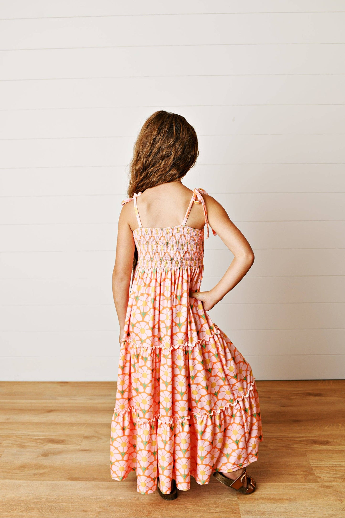Girls Leilani Apricot Tiered Summer Maxi Dress