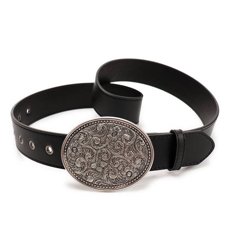 WESTERN OVAL BUCKLE FASHION LEATHER BELT |