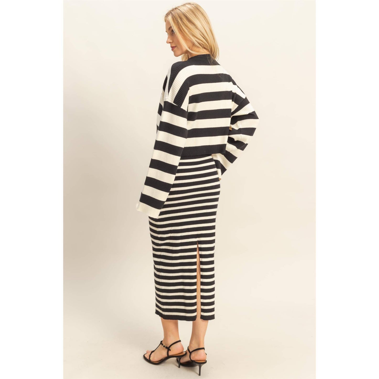 Striped Sweater Cardigan and Dress Set