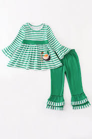 Green stripe duck applique Girl set