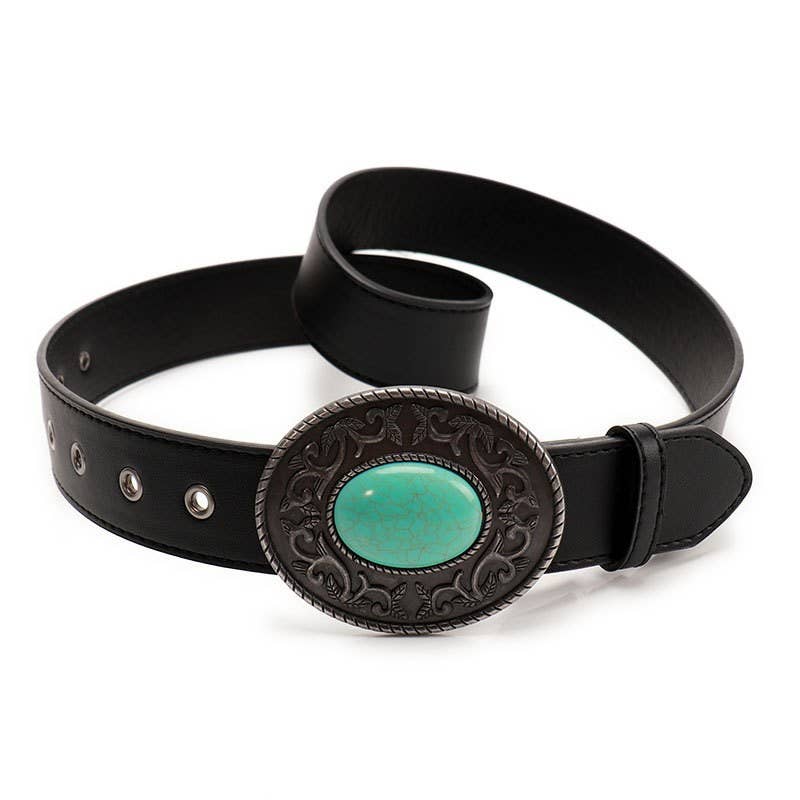 WESTERN OVAL BUCKLE FASHION LEATHER BELT |