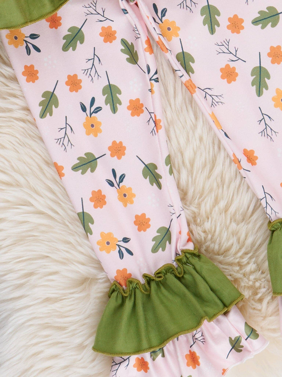 Green Embroidered Floral Jack-o-Lantern Ruffle Outfit