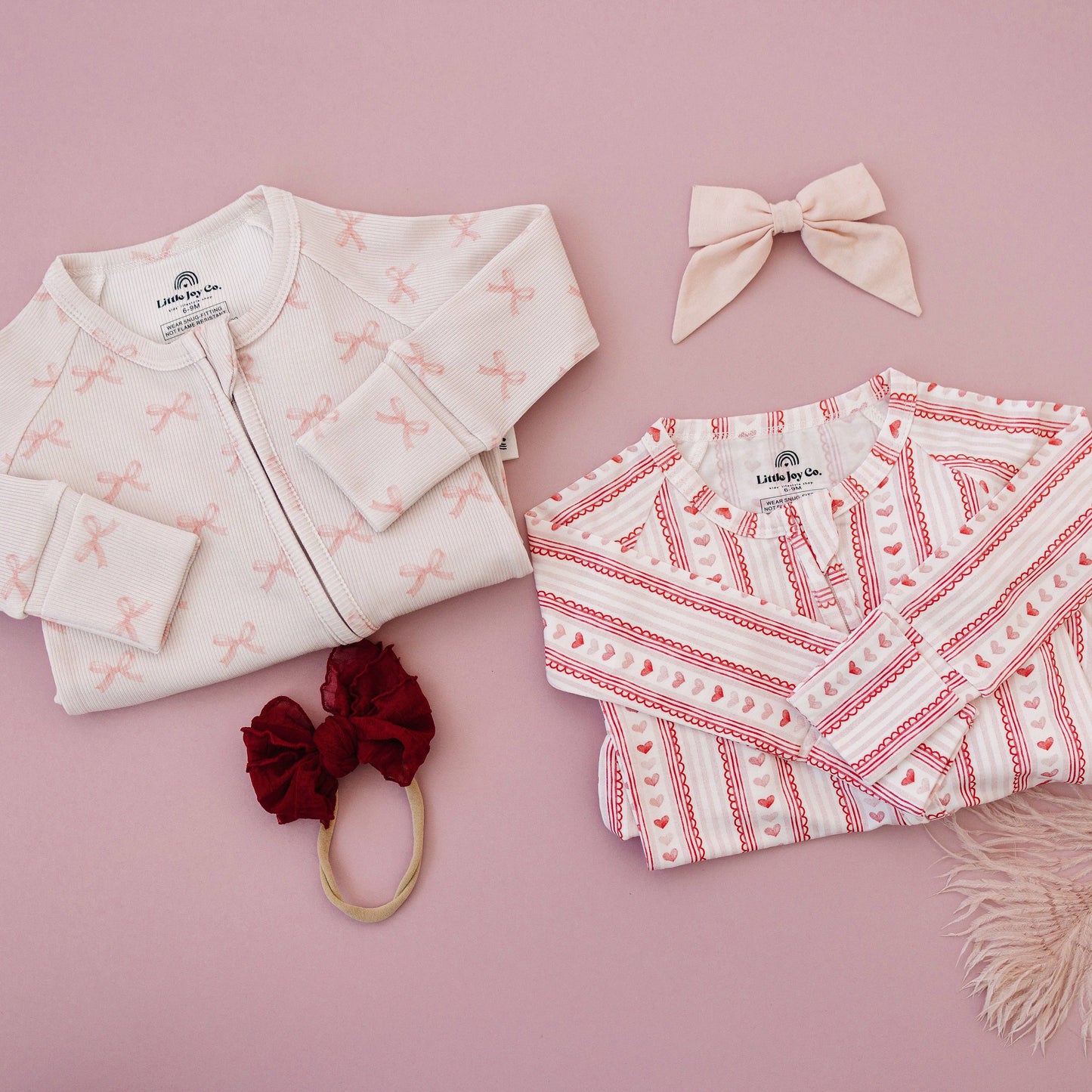 Blushing Bows Ribbed Bamboo Zippy Romper Baby Girl Pajamas