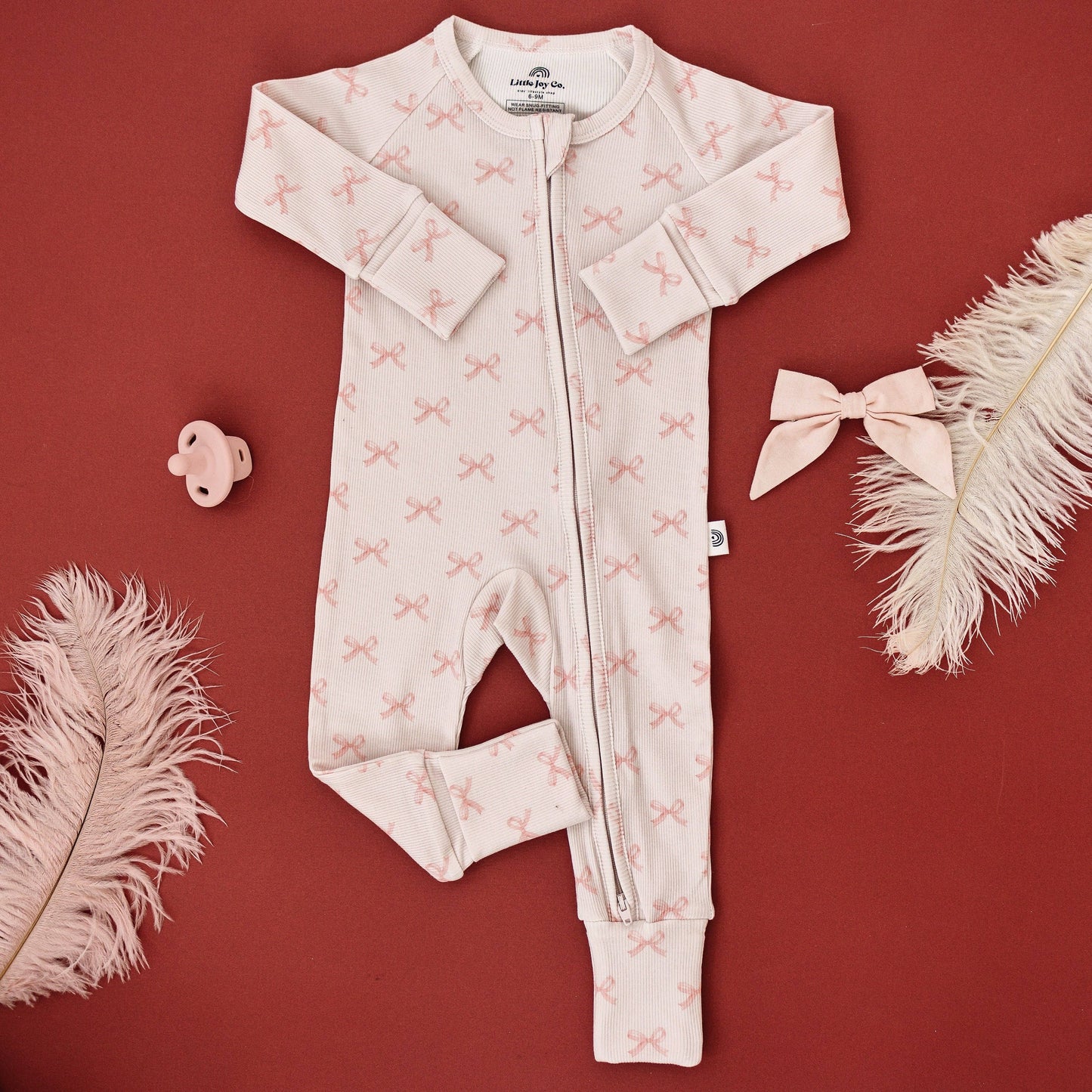 Blushing Bows Ribbed Bamboo Zippy Romper Baby Girl Pajamas