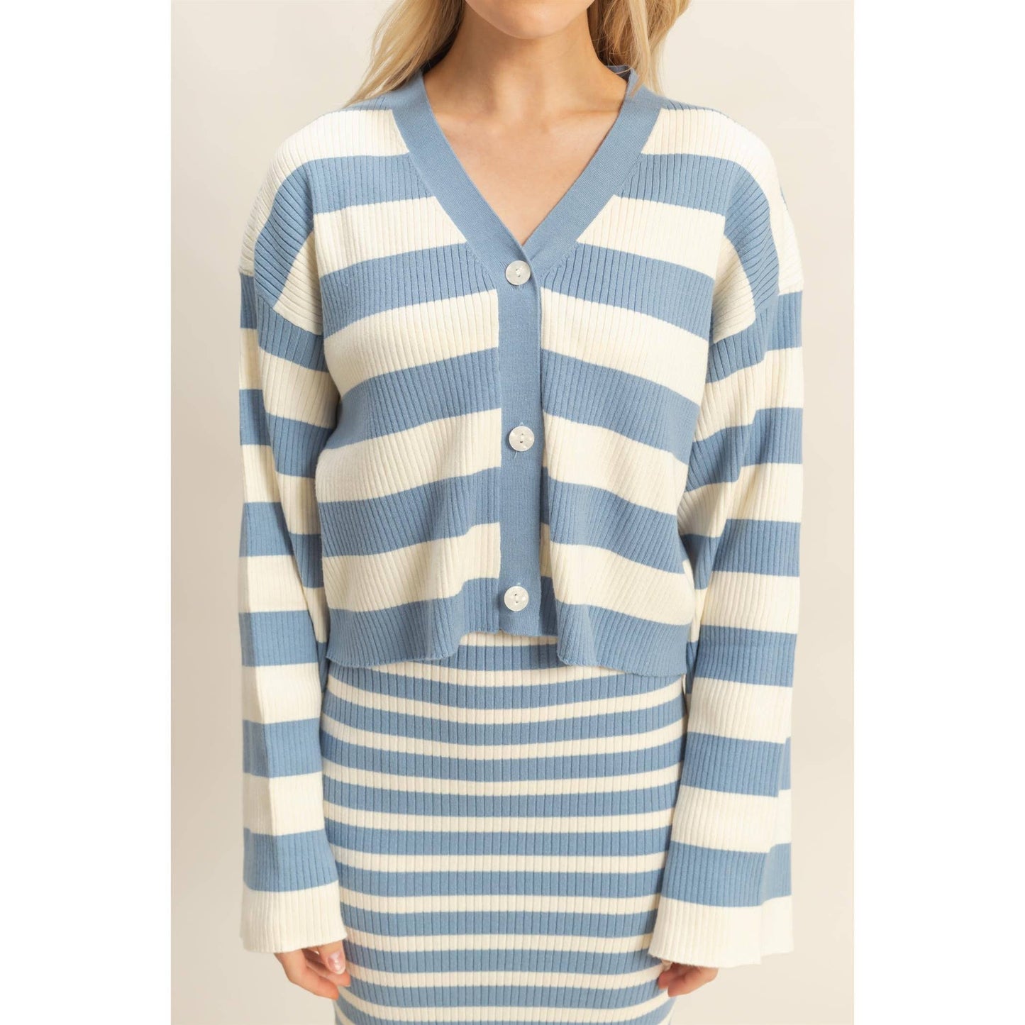 Striped Sweater Cardigan and Dress Set