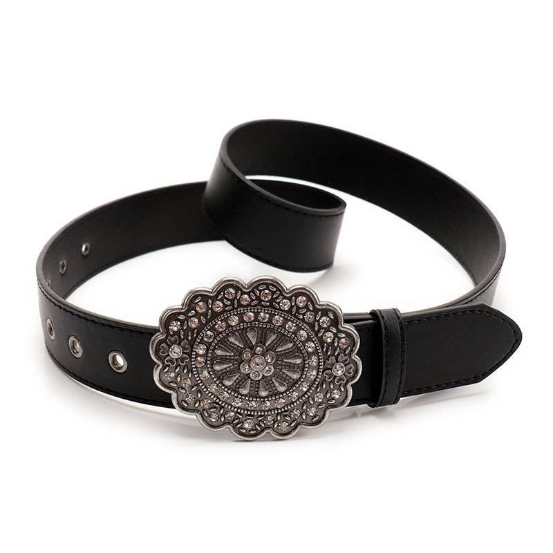 WESTERN OVAL BUCKLE FASHION LEATHER BELT |