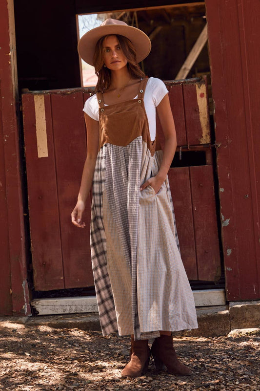 Patchwork Plaid Overall Dress
