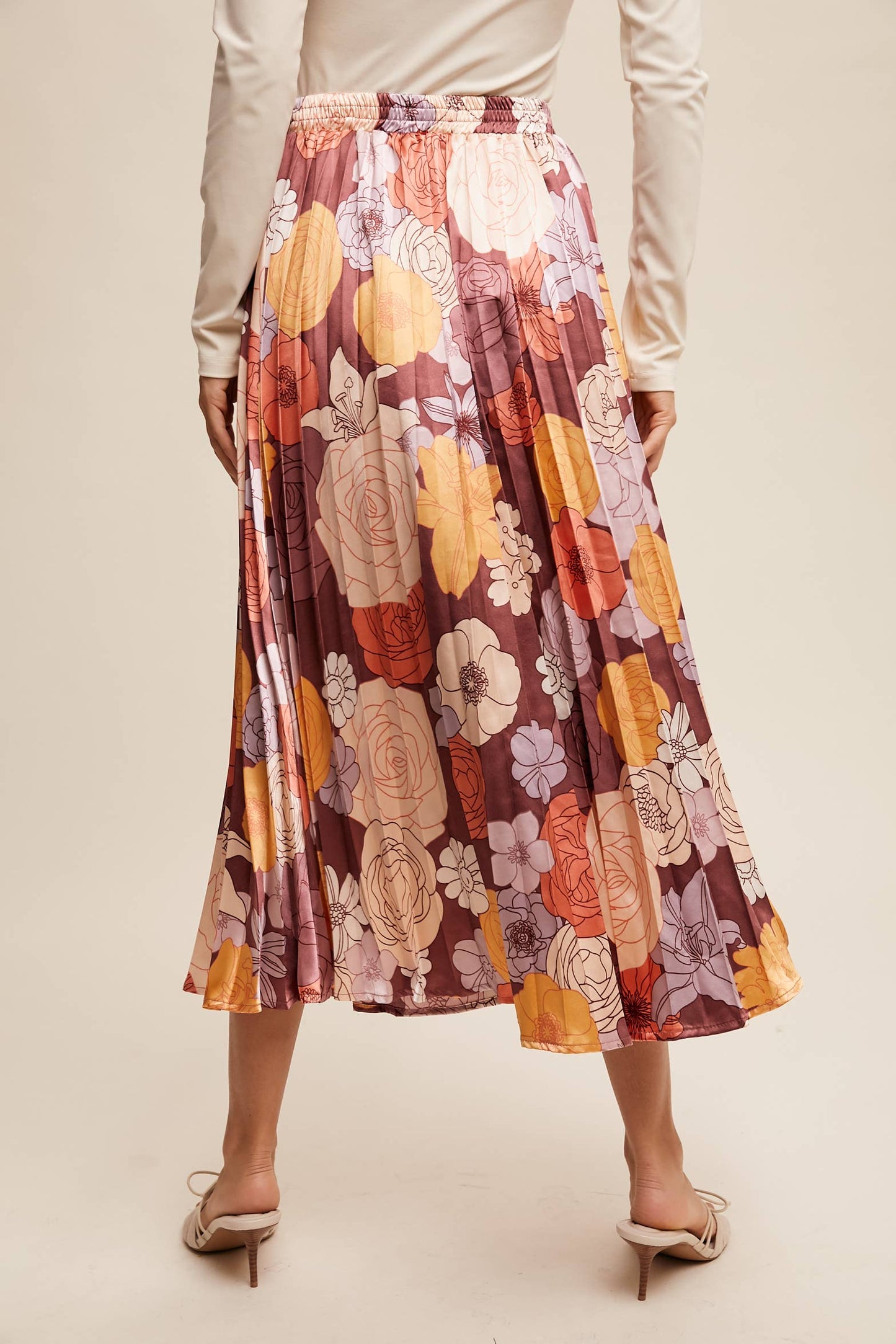Bold Floral Pleated Midi Skirt
