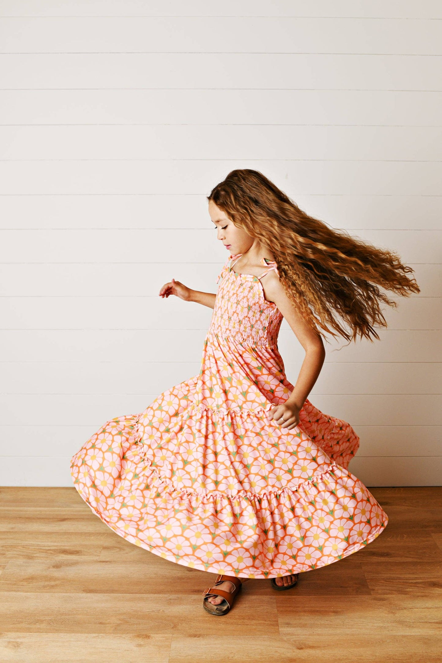 Girls Leilani Apricot Tiered Summer Maxi Dress
