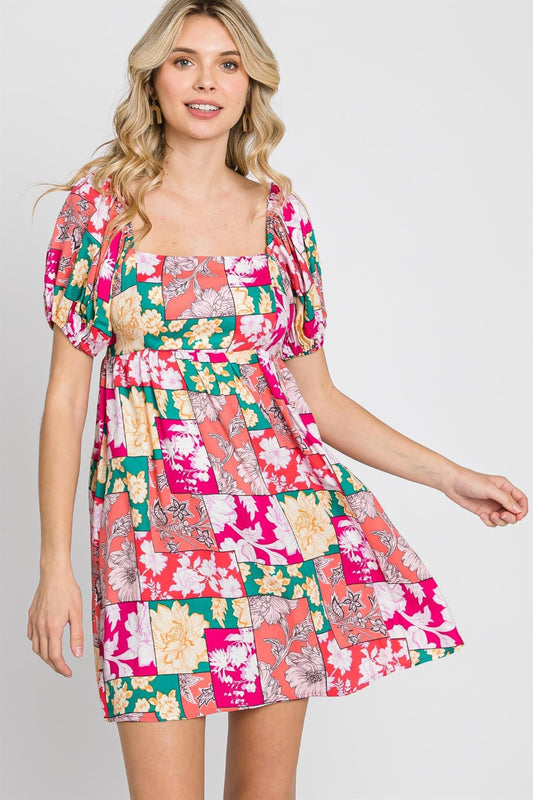 GeeGee Floral Puff Sleeve Mini Dress