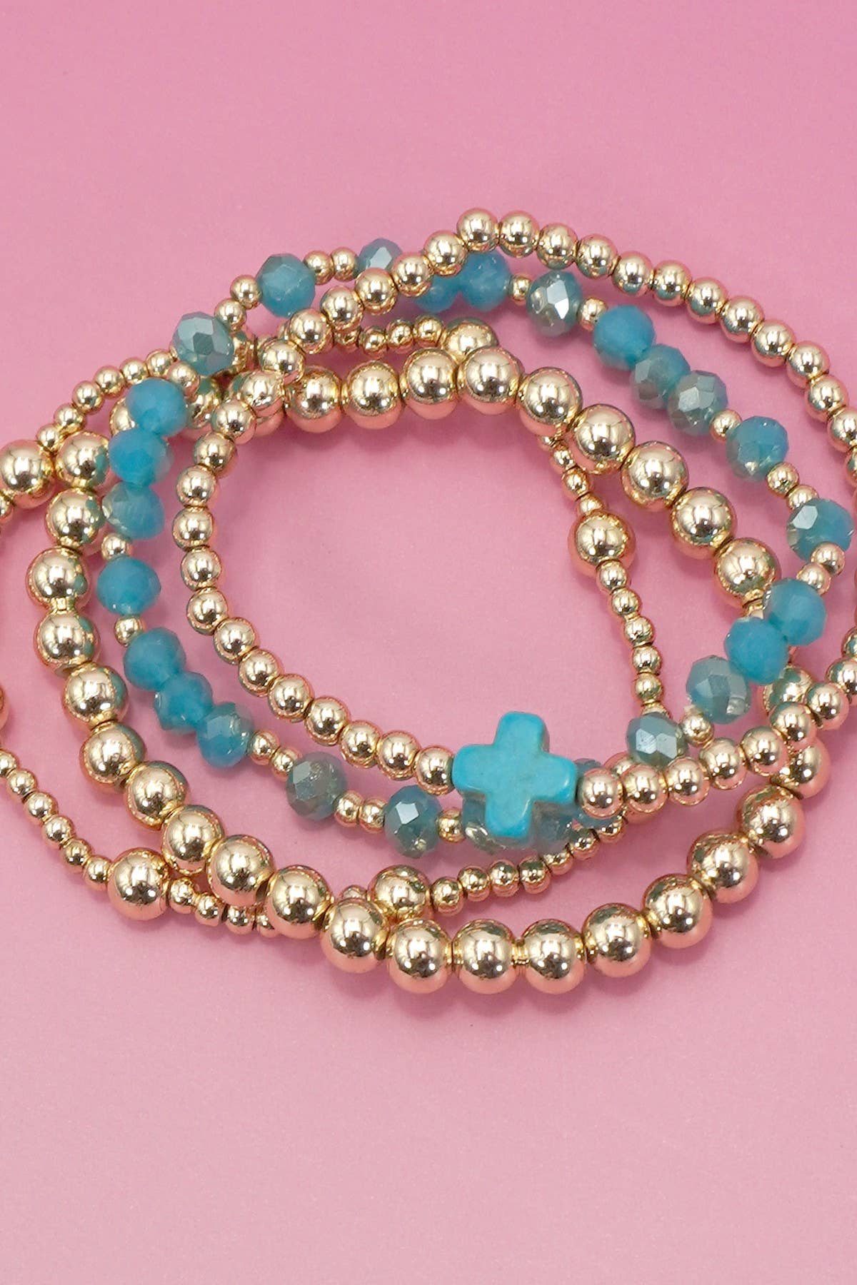 BOHO CROSS MULTI  COLORFUL BEADED STRETCH BRACELET |