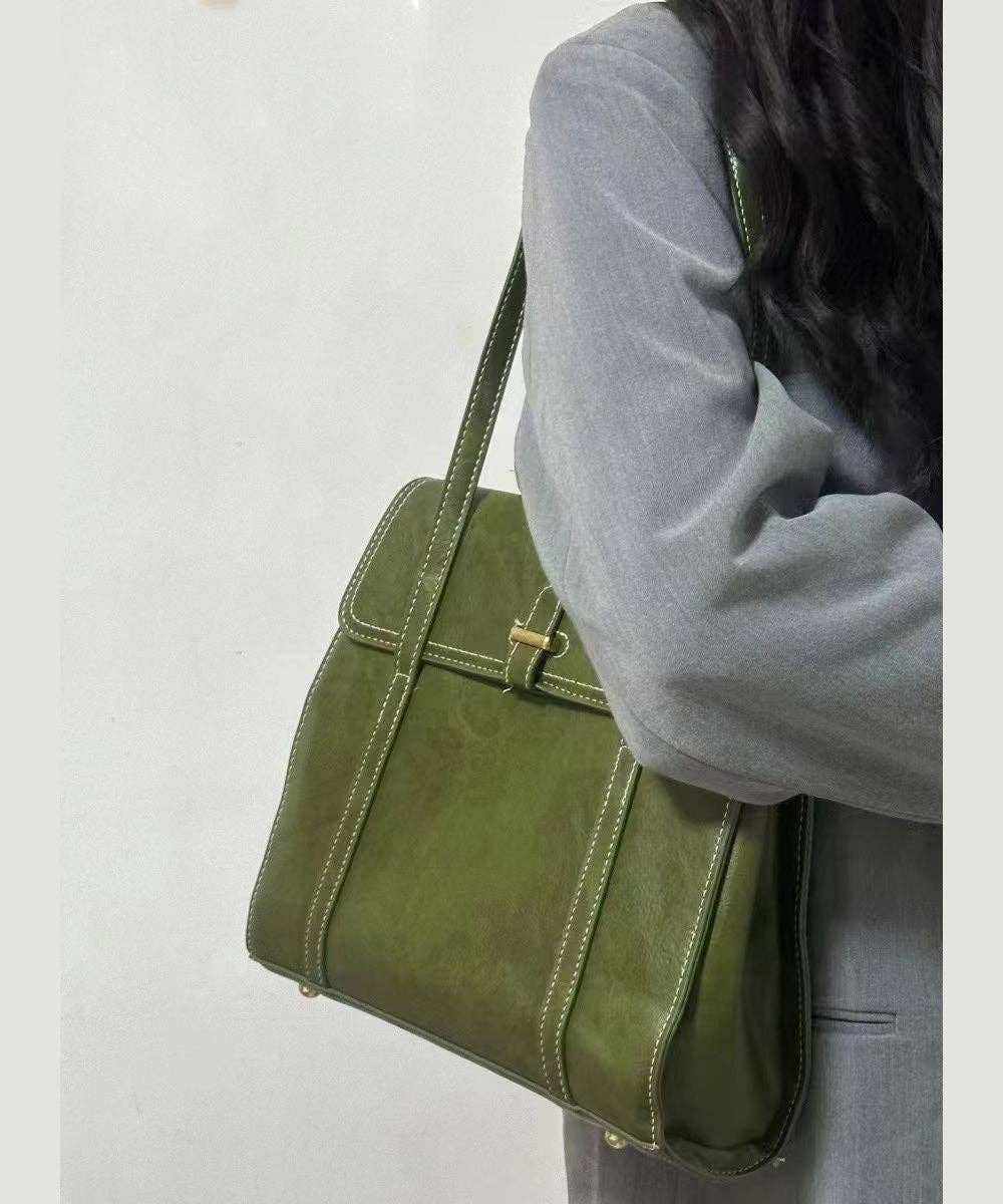 Green Solid Durable Faux Leather Satchel Handbag