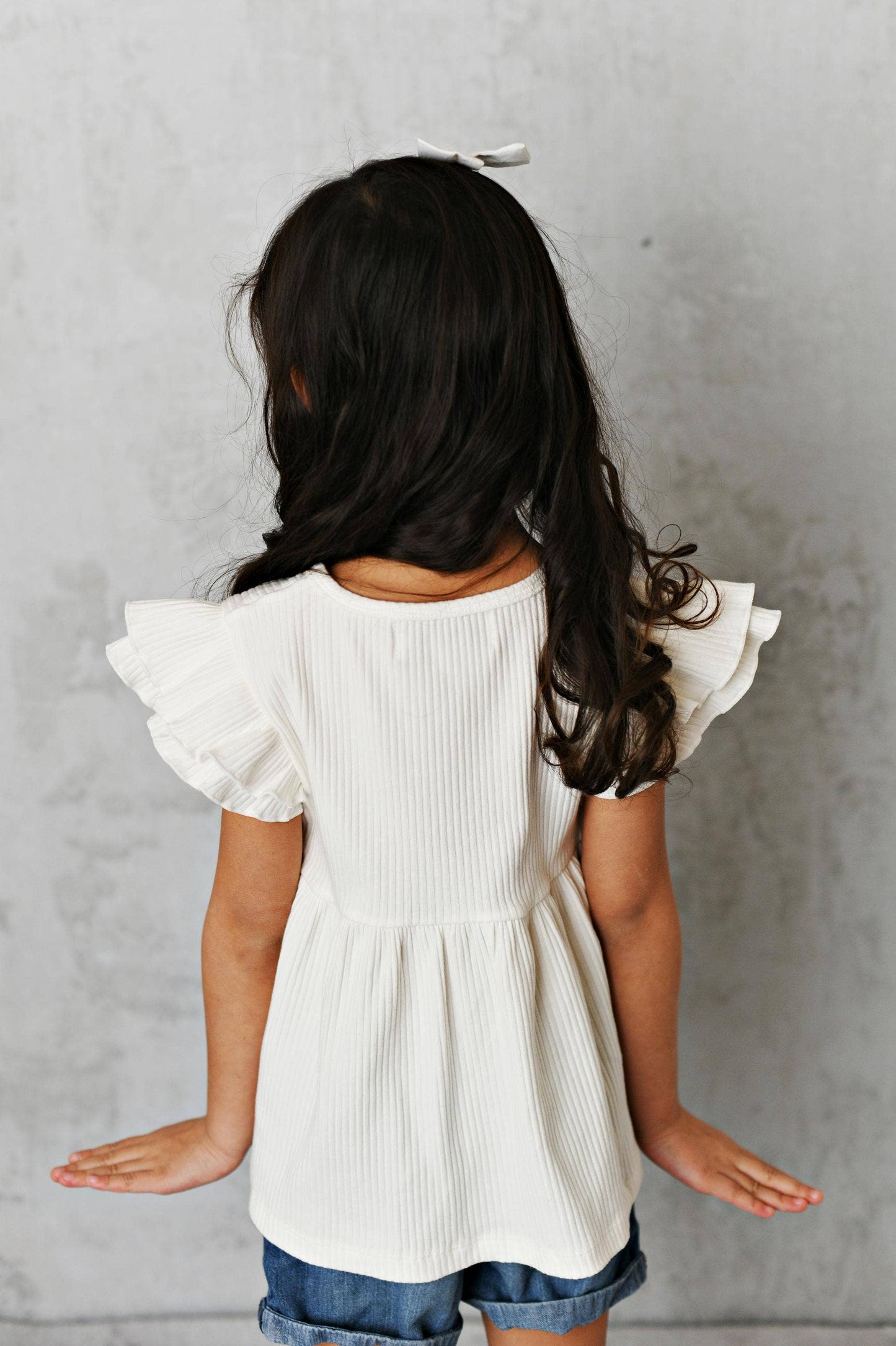 Kids White Double Ruffle Flutter Sleeve Spring Summer Shirt: 5/6