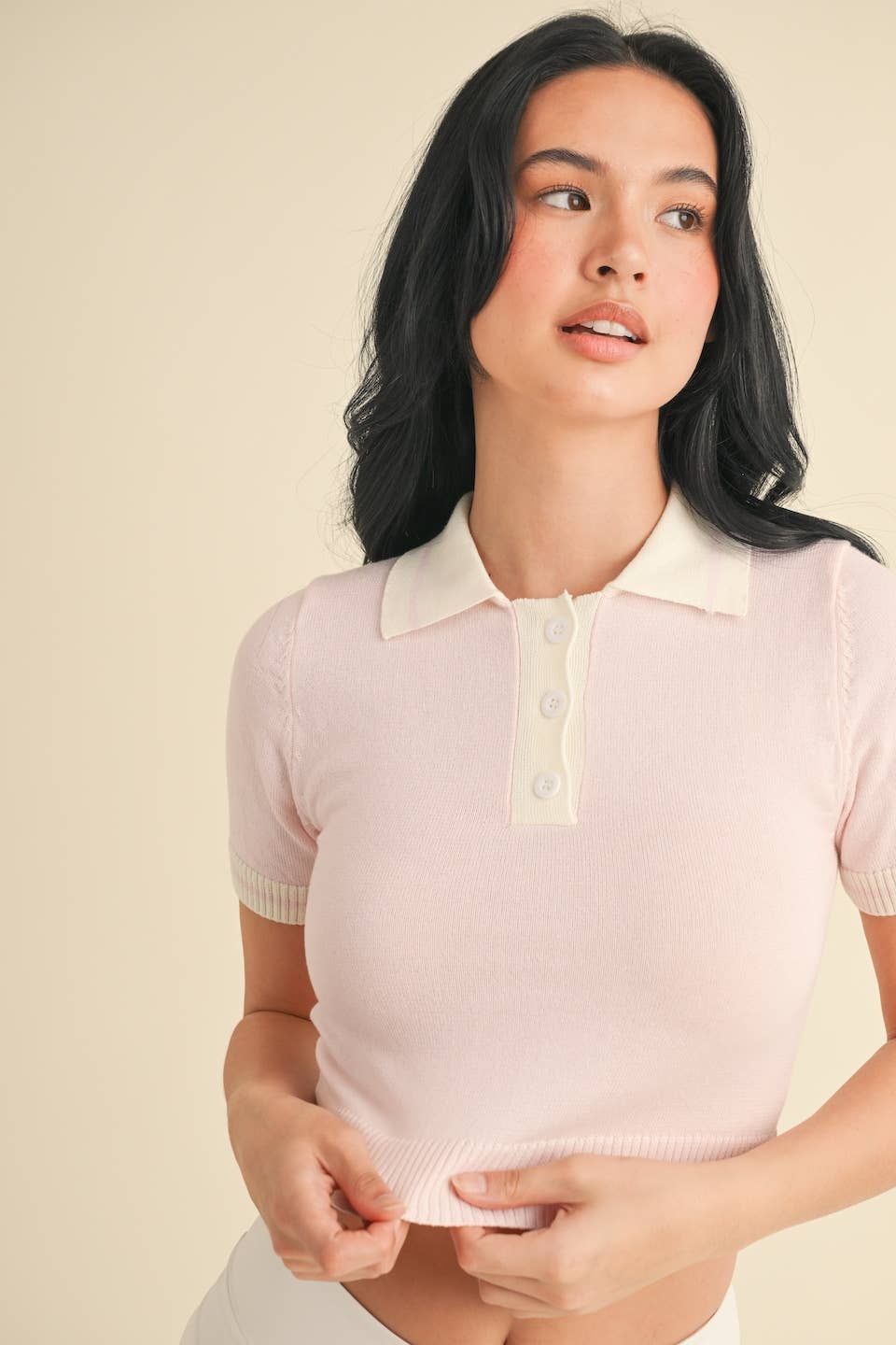 Knit Cropped Polo Shirt