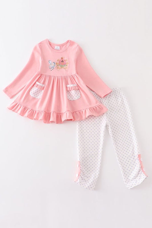 Pink horse pumpkin embroidery girl set